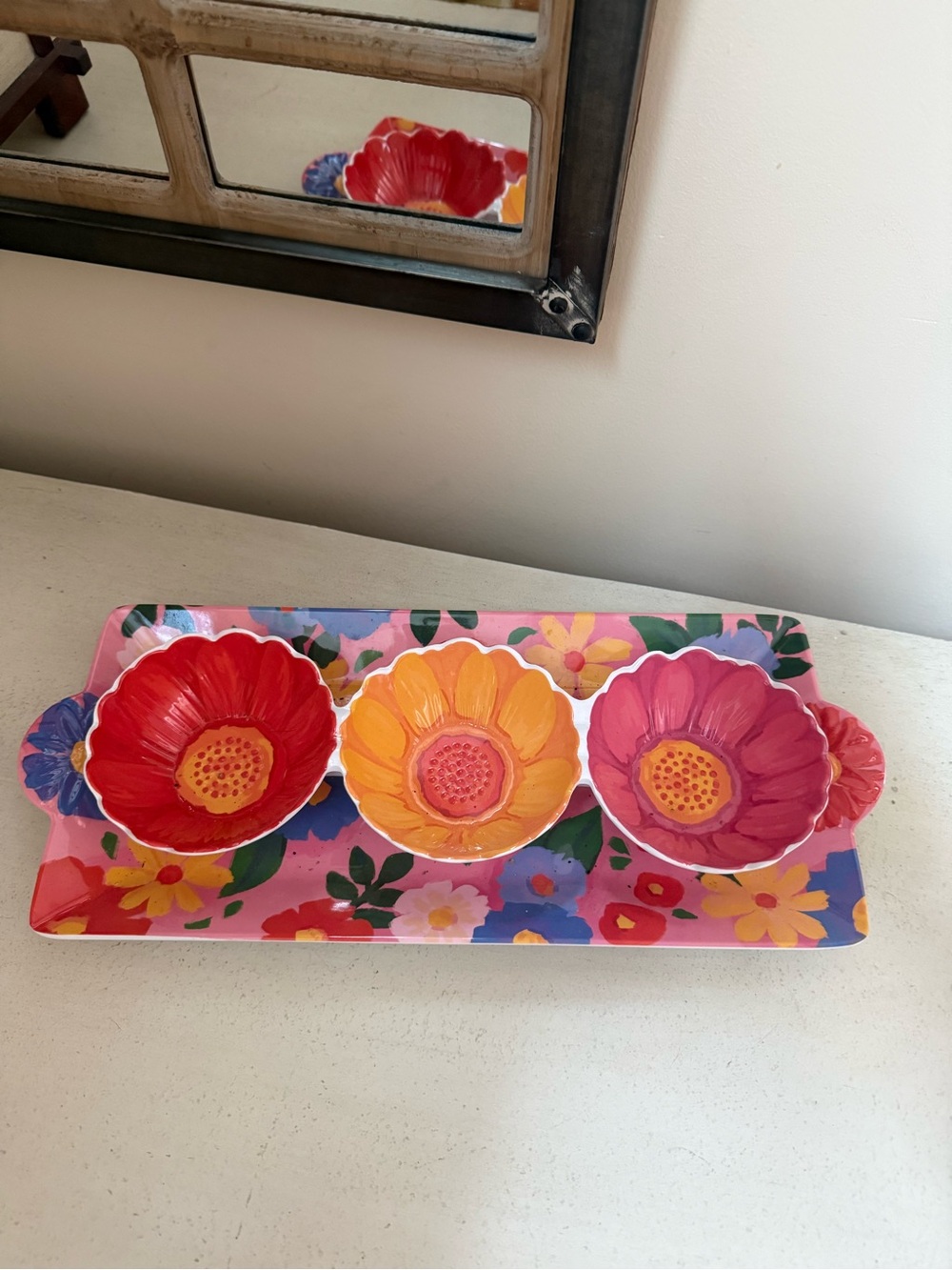 Colorful Floral Plastic Snack Set - Red, Yellow, Pink